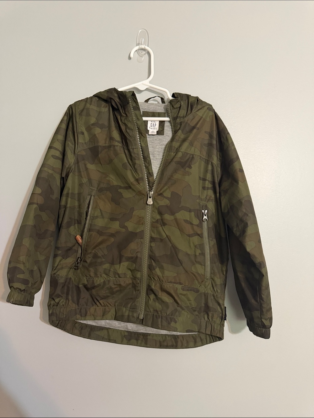 GAP Boys Olive Green Camo Hooded Windbreaker